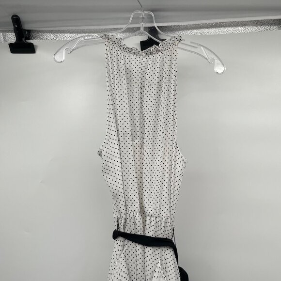 WHBM Womens Polka Dot Maxi Dress Halter Ruffle White/Black Belted Size 10 Lined - Picture 6 of 8